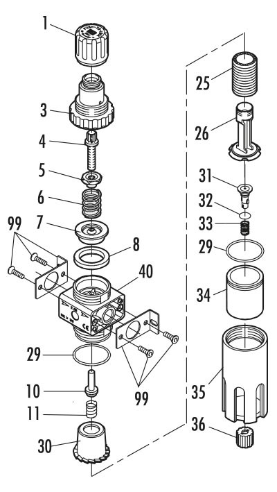 Pressure filter regulator for compressed air