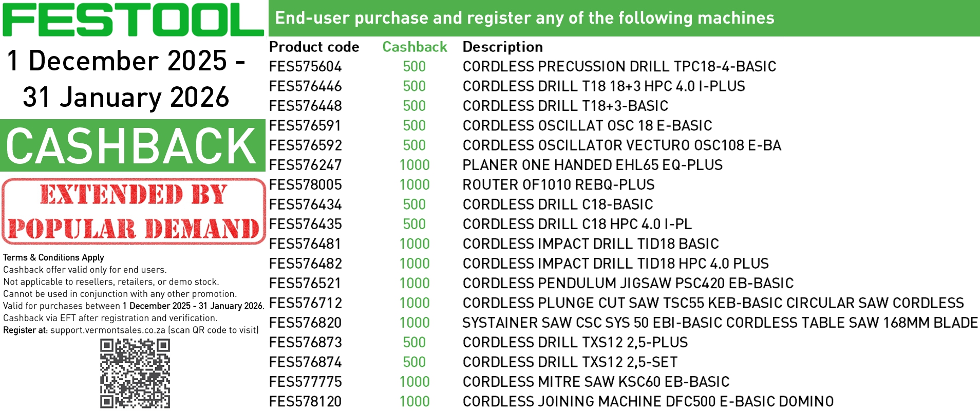 Festool cashback campaign