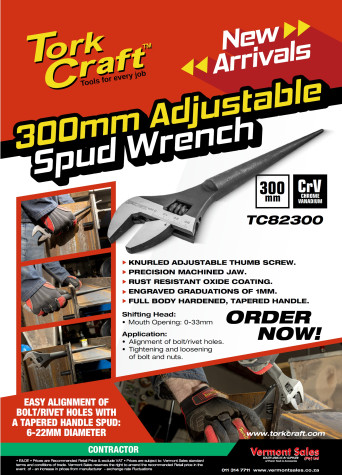 Tork Craft 300mm adjustable spud wrench
