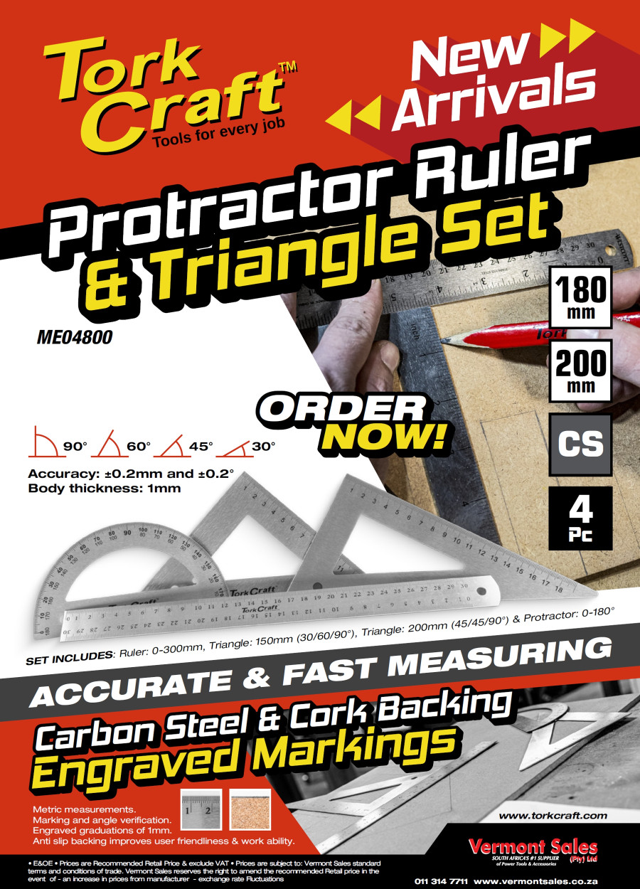 Tork Craft Protractor And Triangle Set